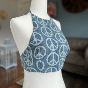 Lakhays Blue Peace Sign Halter Top